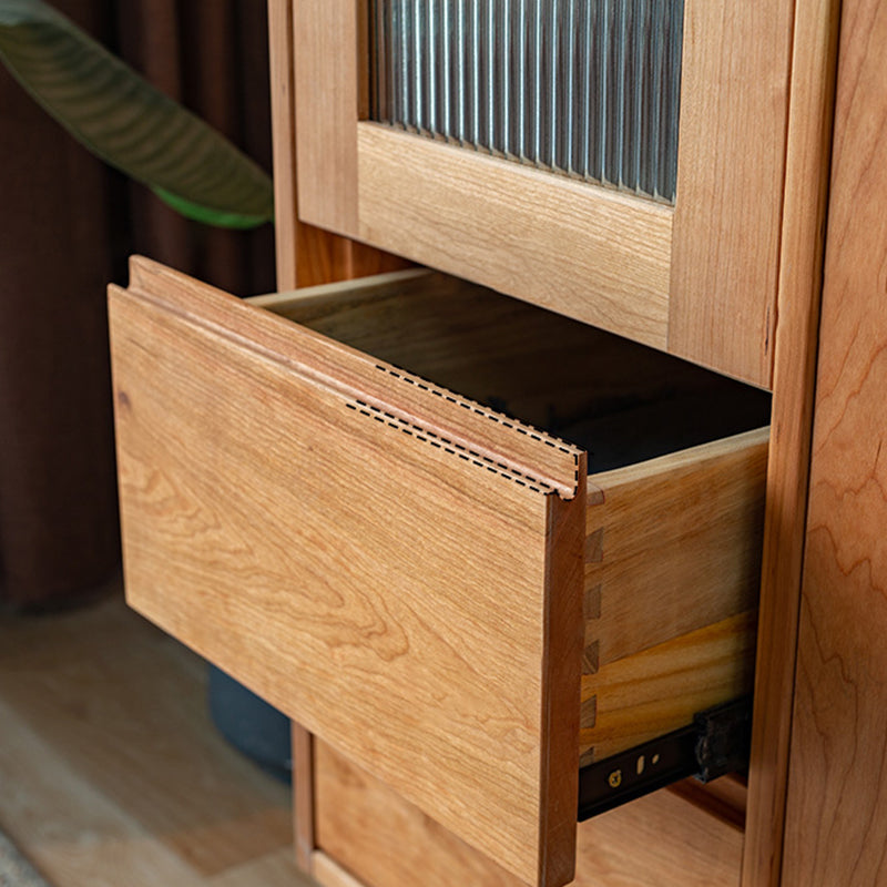 Wooden Kid's Wardrobe in Brown High Gloss Coat Locker with Garment Rod