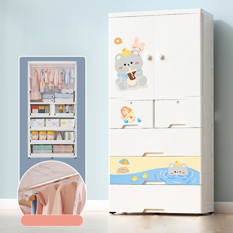 Pink Contemporary Coat Locker Plastic High Gloss Closet with Garment Rod