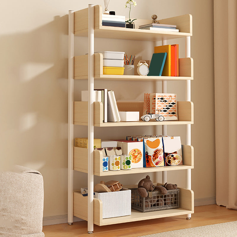 Freestanding Iron Frame Book Organizer White and Light Wood Bookcase