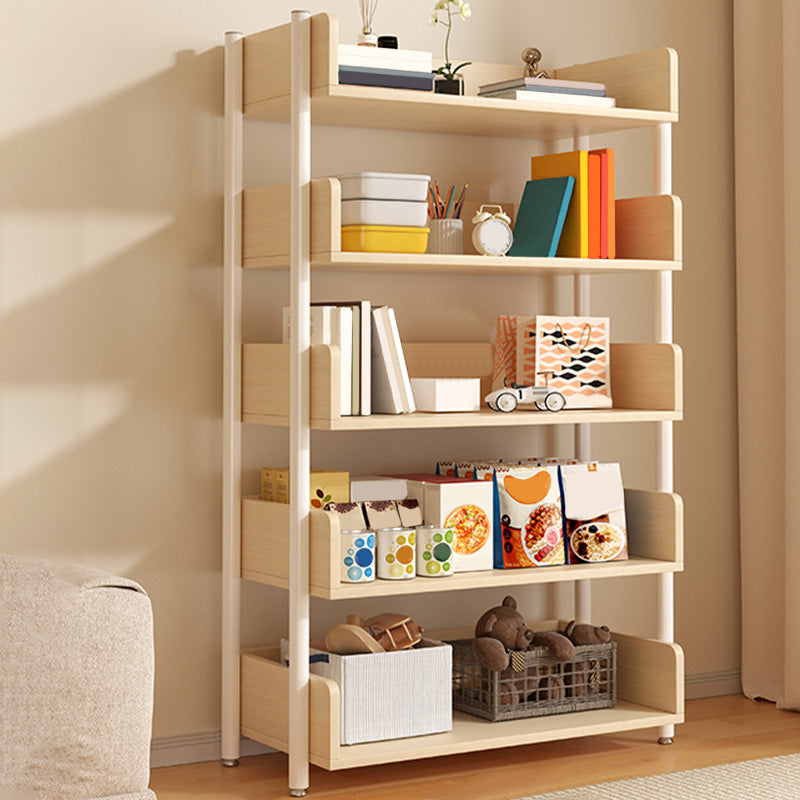 Freestanding Iron Frame Book Organizer White and Light Wood Bookcase