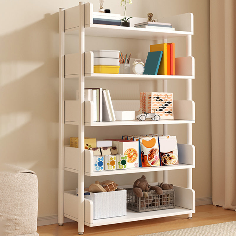 Freestanding Iron Frame Book Organizer White and Light Wood Bookcase