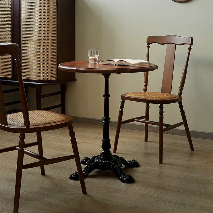 Indoor Iron Pedestal Dining Table Round Solid Wood Dining Table