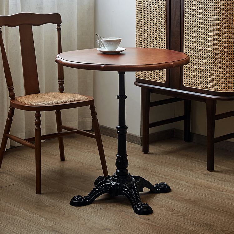 Indoor Iron Pedestal Dining Table Round Solid Wood Dining Table