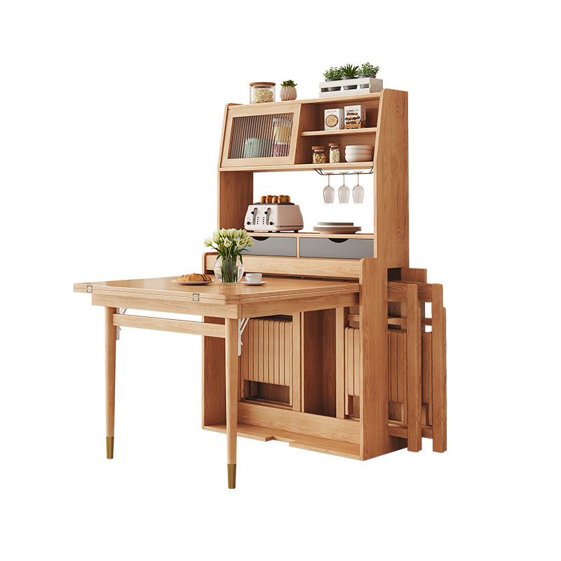 Solid Wood Frame Dining Table Rectangle Folding Dining Table with Storage