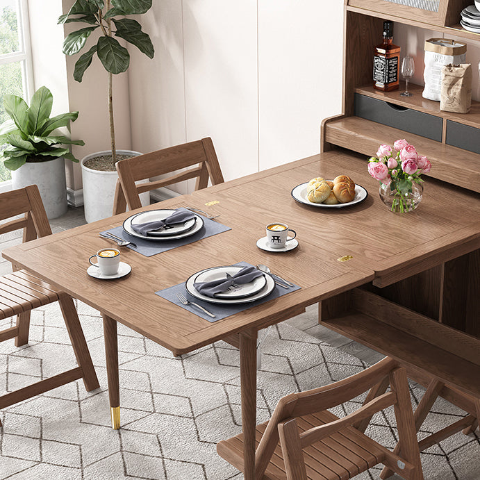 Solid Wood Frame Dining Table Rectangle Folding Dining Table with Storage