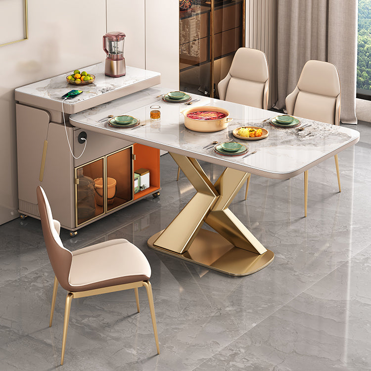 Traditional Luxury Dining Table Stone Rectangle Fixed Table for Home