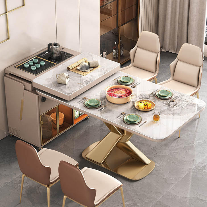 Traditional Luxury Dining Table Stone Rectangle Fixed Table for Home