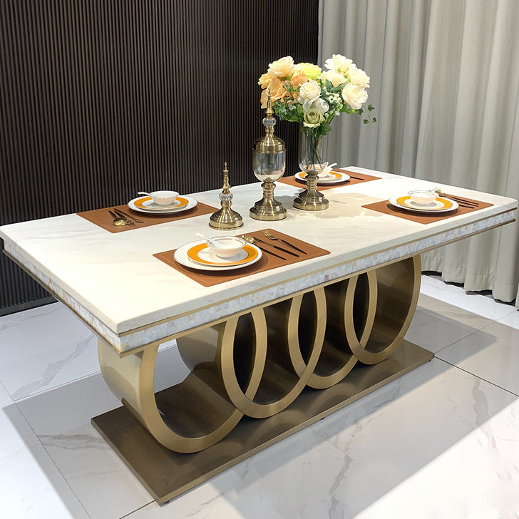 Traditional Luxury Dining Table Marble Rectangle Fixed Table for Home