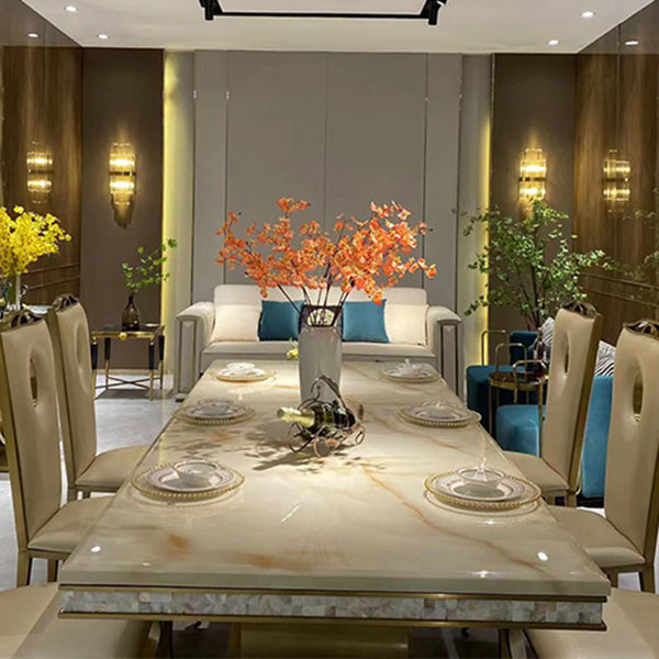 Traditional Luxury Dining Table Marble Rectangle Fixed Table for Home