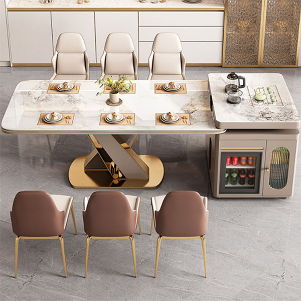 Traditional Luxury Dining Table Stone Rectangle Fixed Table with Pedestal Base