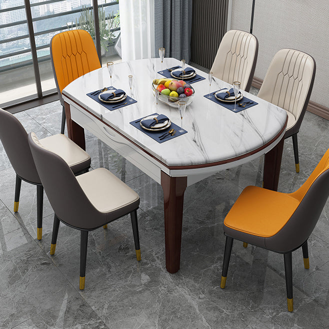 Simplicity Style Dining Site Table Faux Marble Furniture with Drop-Leaf