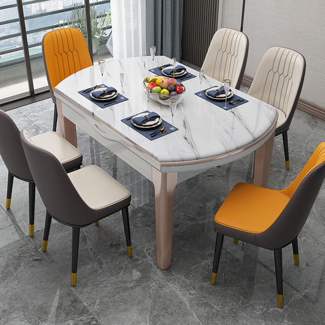 Simplicity Style Dining Site Table Faux Marble Furniture with Drop-Leaf