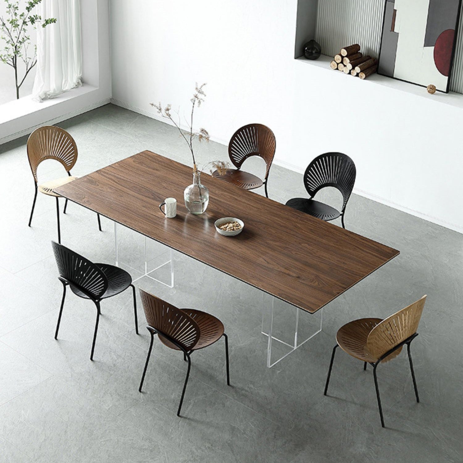 Rectangle Dining Table Acrylic Base Table for Kitchen Dining Room