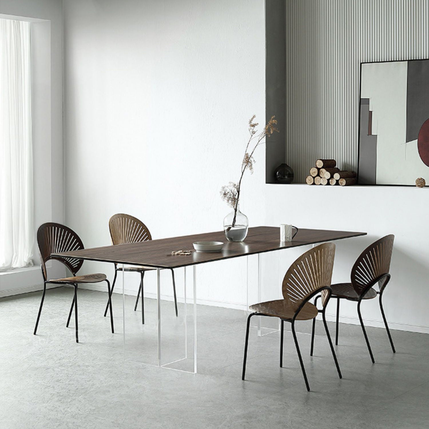 Rectangle Dining Table Acrylic Base Table for Kitchen Dining Room