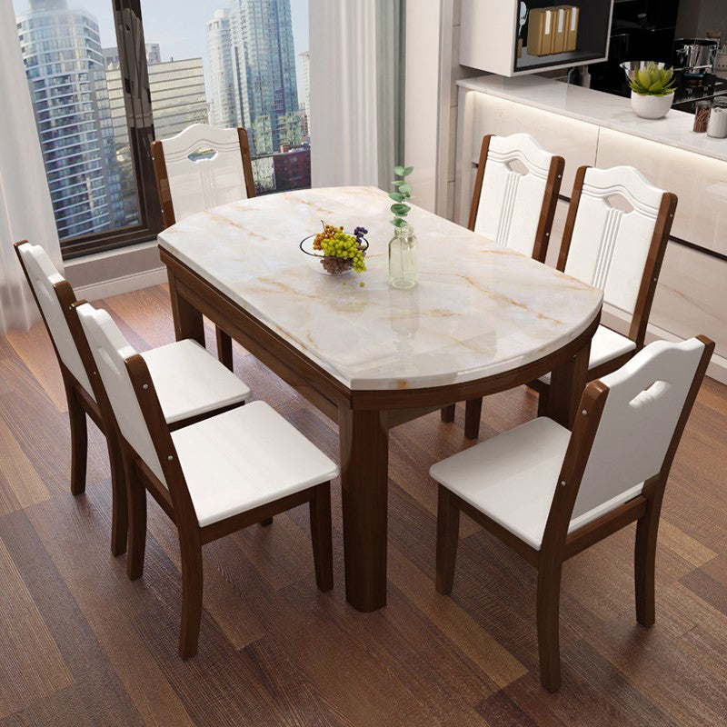 Simplicity Style Dining Site Table Rectangle Faux Marble Furniture with Drop-Leaf