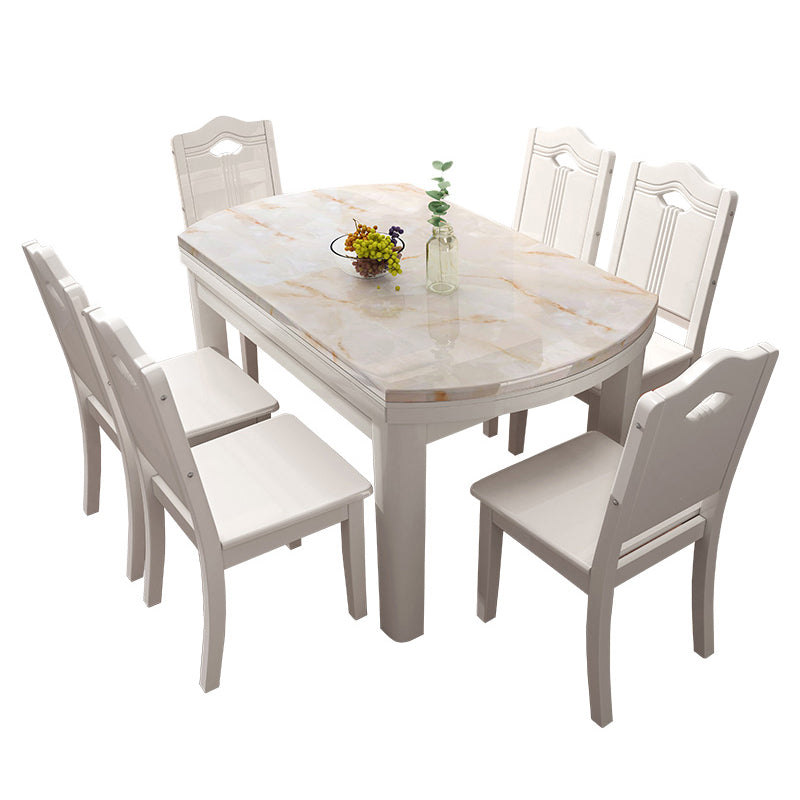 Simplicity Style Dining Site Table Rectangle Faux Marble Furniture with Drop-Leaf