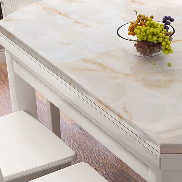 Simplicity Style Dining Site Table Rectangle Faux Marble Furniture with Drop-Leaf