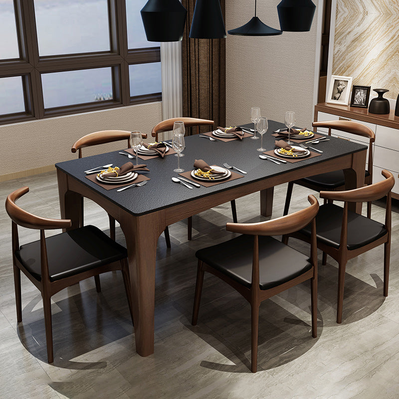 Rectangle Sintered Stone Dining Table Solid Wood Frame Dining Table