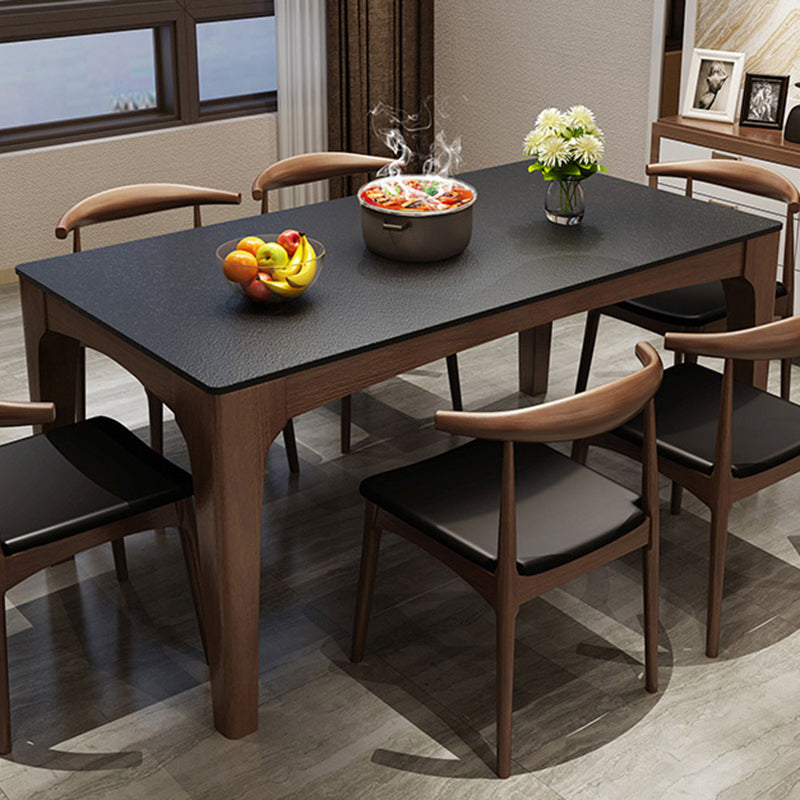 Rectangle Sintered Stone Dining Table Solid Wood Frame Dining Table