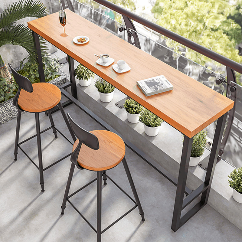 Solid Wood Bar Table Industrial Rectangle Bar Table with Black Legs
