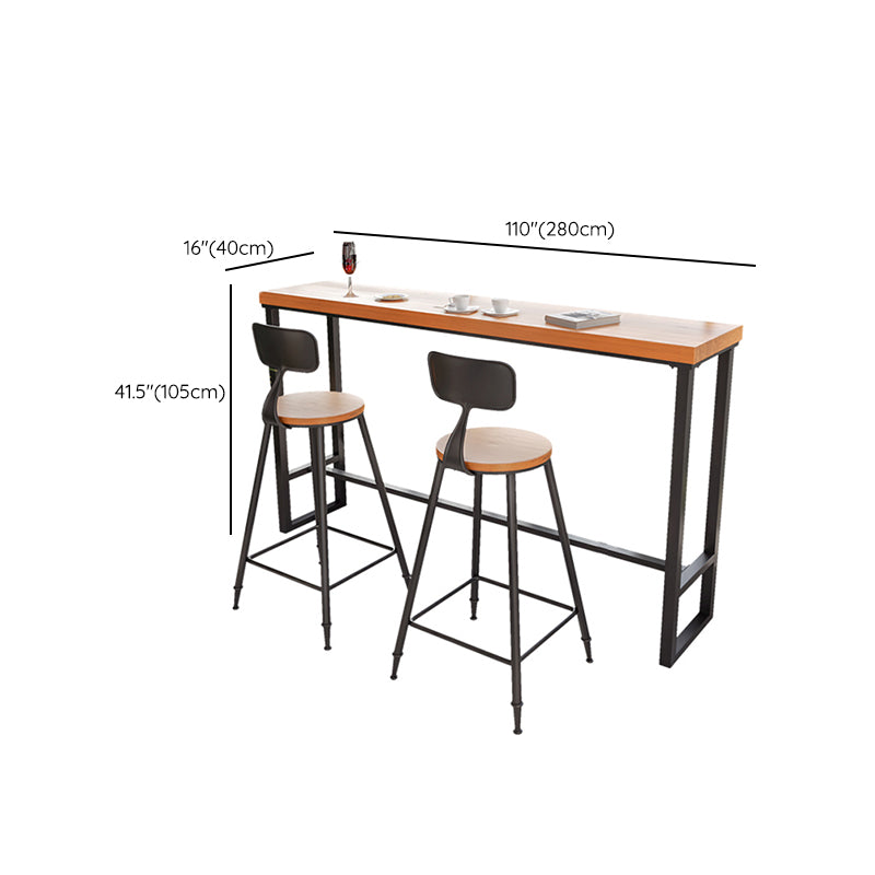 Solid Wood Bar Table Industrial Rectangle Bar Table with Black Legs