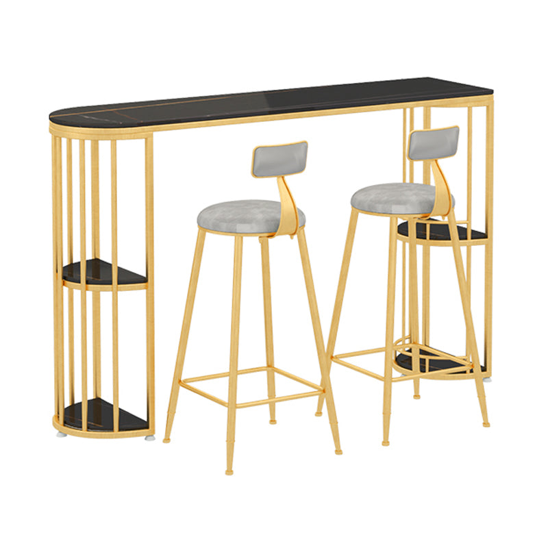 Stone Top Bar Stool Table Glam Style Bar Dining Table with Storage