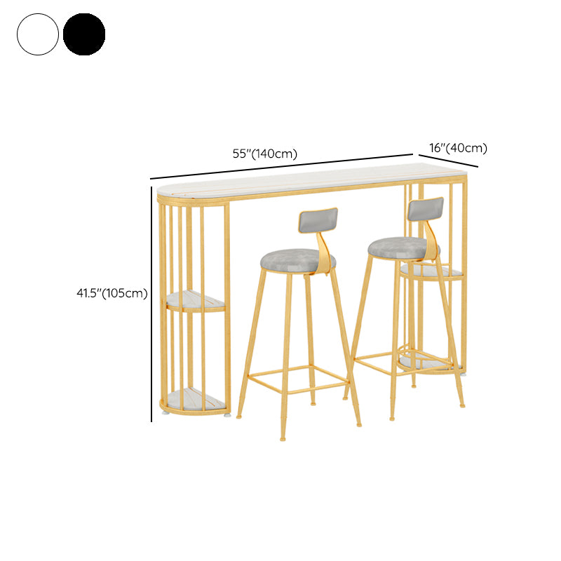 Stone Top Bar Stool Table Glam Style Bar Dining Table with Storage
