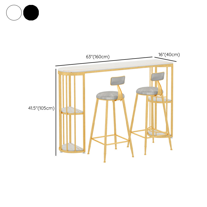 Stone Top Bar Stool Table Glam Style Bar Dining Table with Storage