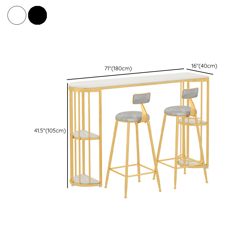 Stone Top Bar Stool Table Glam Style Bar Dining Table with Storage
