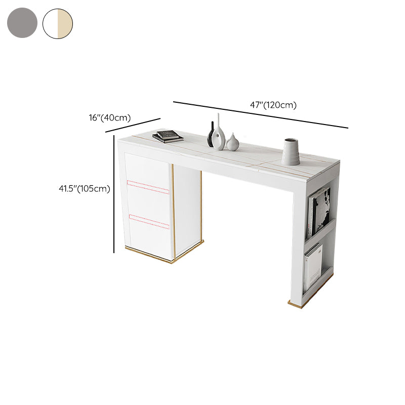 Stone Top Bar Stool Table Glam Style Rectangle Pub Table with Storage