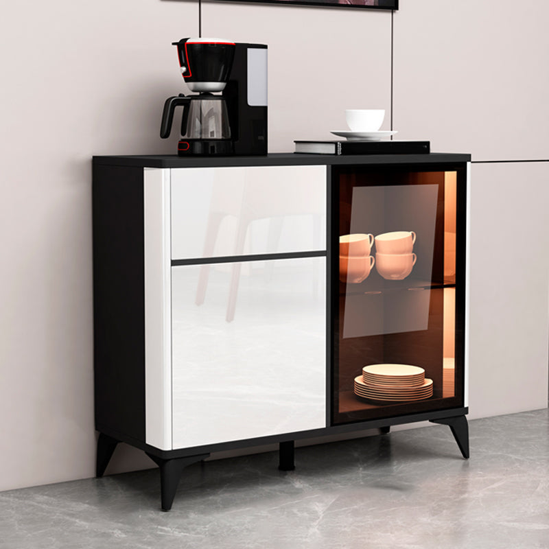 Contemporary Side Board Faux Wood Sideboard Cabinet with Lights for Kitchen