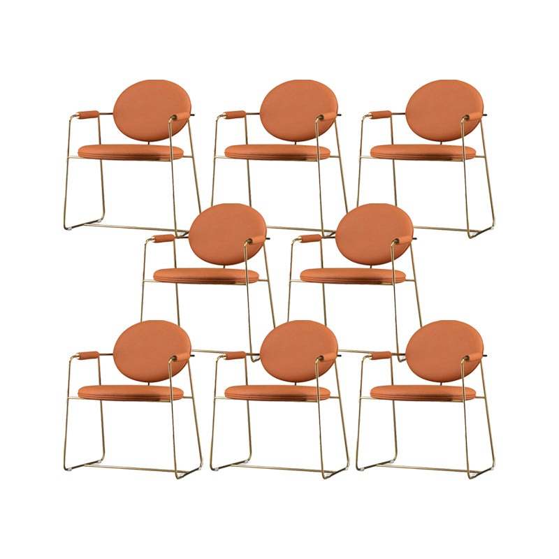 PU Leather Upholstered Dining Arm Chair Open Back Chair with Stainless Steel Frame
