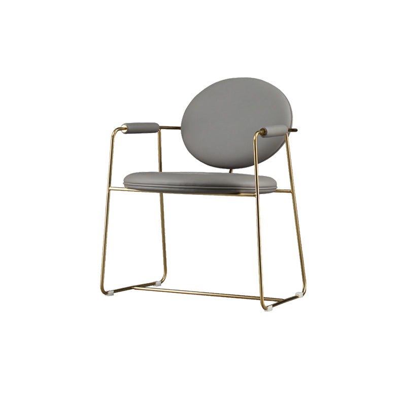 PU Leather Upholstered Dining Arm Chair Open Back Chair with Stainless Steel Frame