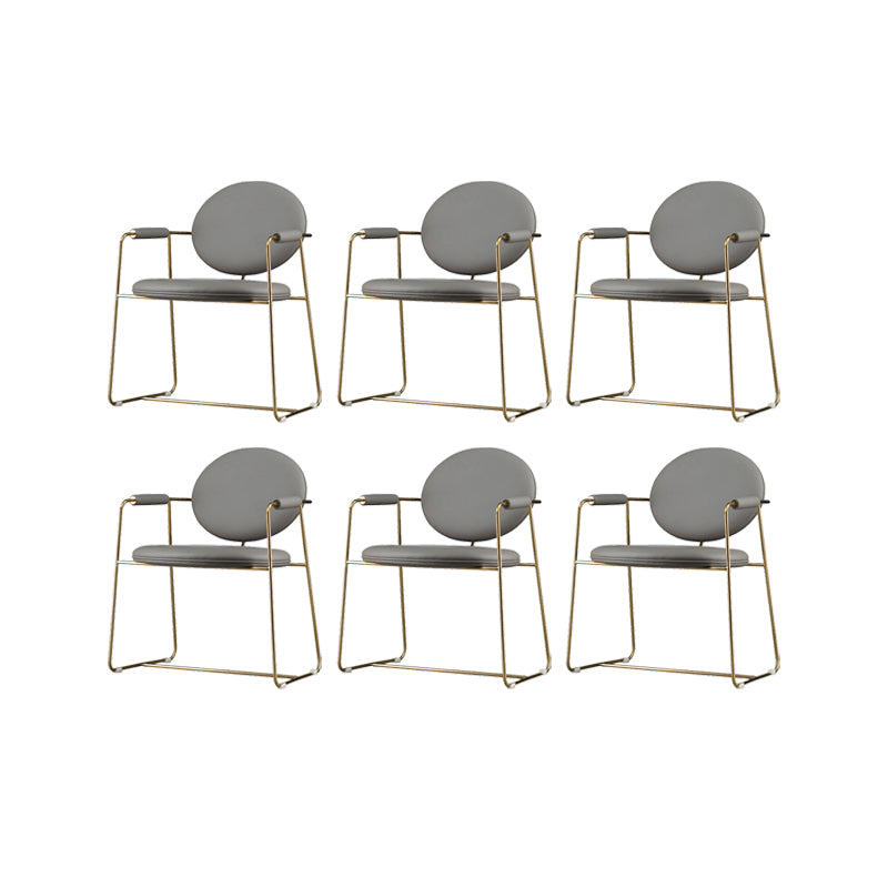 PU Leather Upholstered Dining Arm Chair Open Back Chair with Stainless Steel Frame