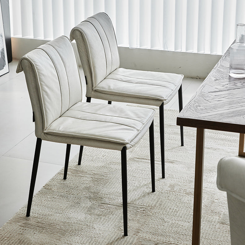 Indoor Leather Upholstered Dining Side Chair Metal Legs Dining Chair