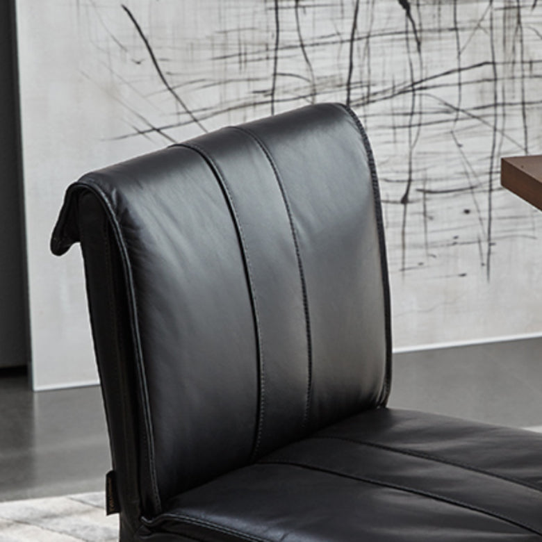 Indoor Leather Upholstered Dining Side Chair Metal Legs Dining Chair