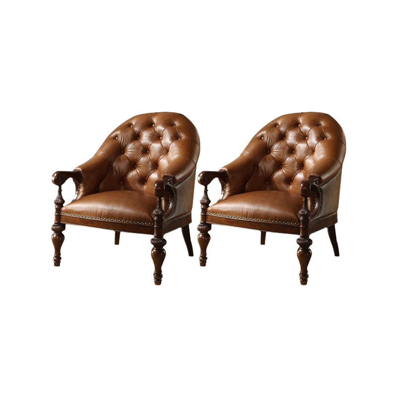 Indoor Solid Wood Frame Dining Chair Leather Upholstered Arm Chair