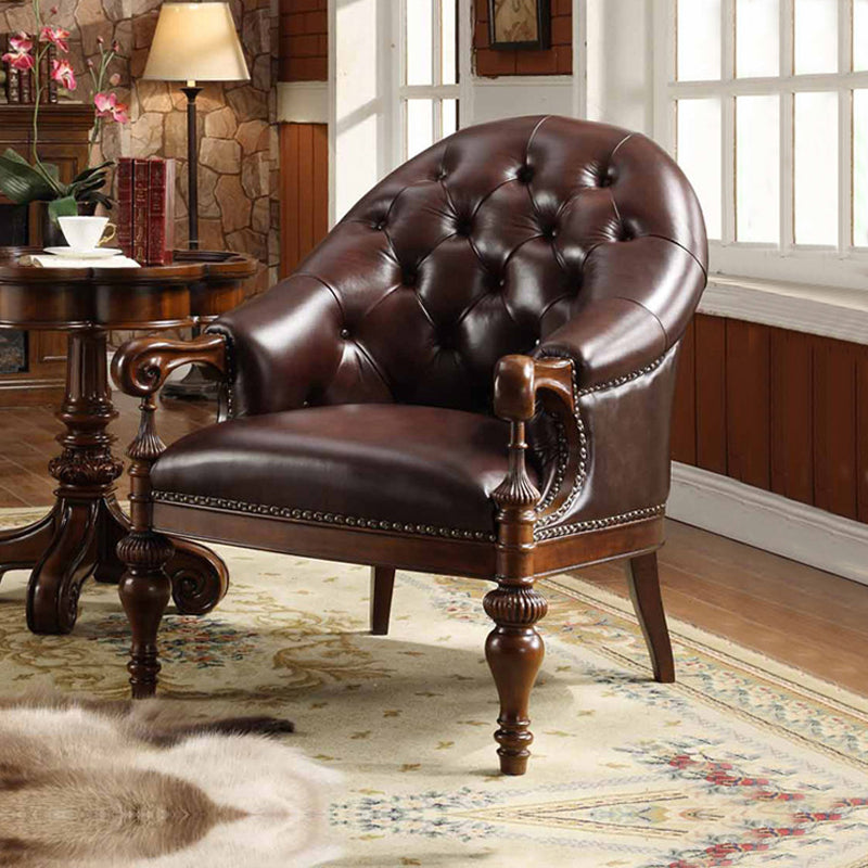 Indoor Solid Wood Frame Dining Chair Leather Upholstered Arm Chair
