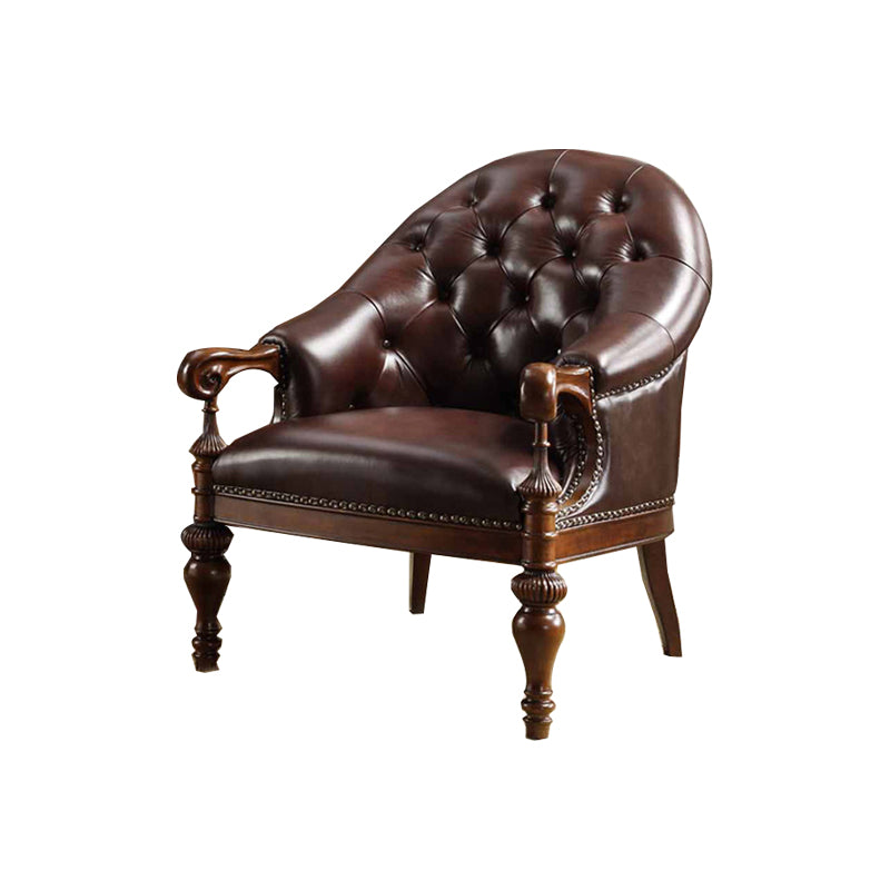 Indoor Solid Wood Frame Dining Chair Leather Upholstered Arm Chair