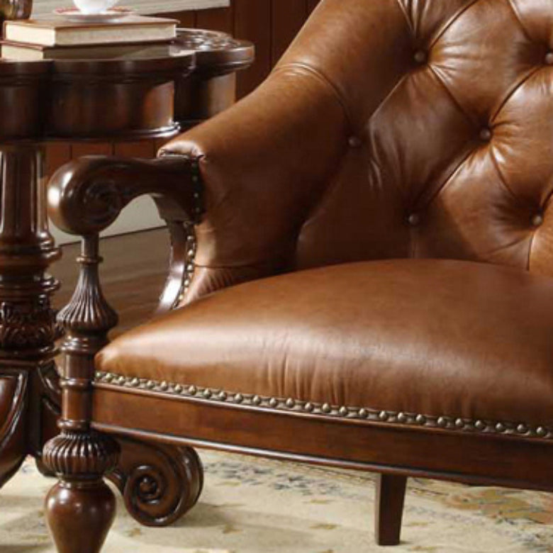 Indoor Solid Wood Frame Dining Chair Leather Upholstered Arm Chair