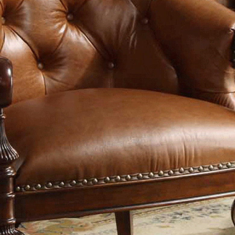 Indoor Solid Wood Frame Dining Chair Leather Upholstered Arm Chair