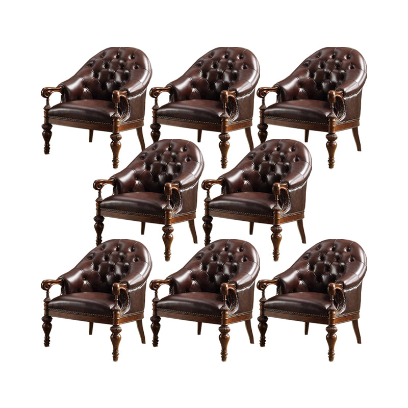 Indoor Solid Wood Frame Dining Chair Leather Upholstered Arm Chair