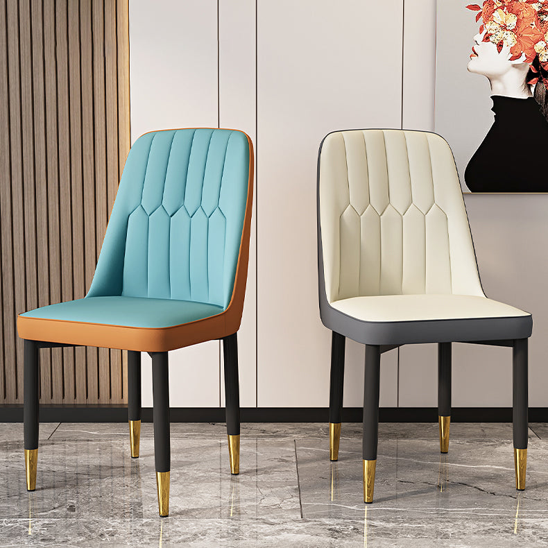 Modern Backrest Armless Cushion Chair with Metal Legs for Dining Room