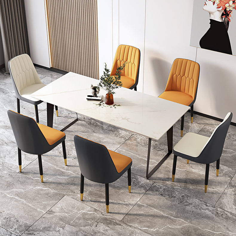 Modern Backrest Armless Cushion Chair with Metal Legs for Dining Room