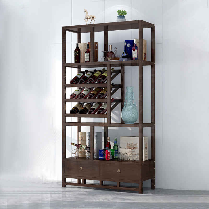 Traditional Brown Wine Rack Floor Wood Wine Bottle Rack for Living Room