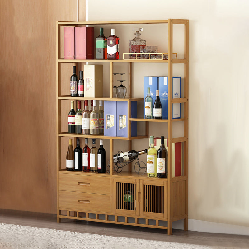 Floor Wine Rack Solid Wood Wine Bottle Rack with Shelves for Living Room