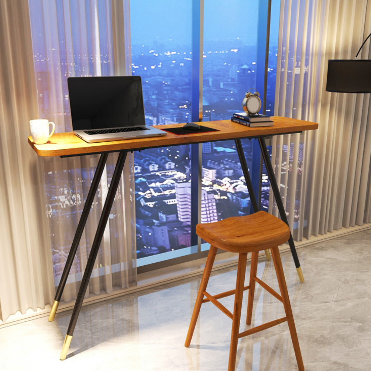 Glam Rectangle Bar Table Set 1/2 Pcs Brown Wood Bar Table Set