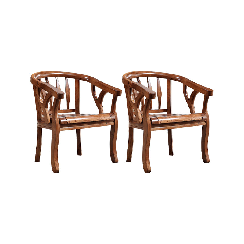 Indoor Dining Arm Chair Solid Wood Frame Dining Chair in Brown