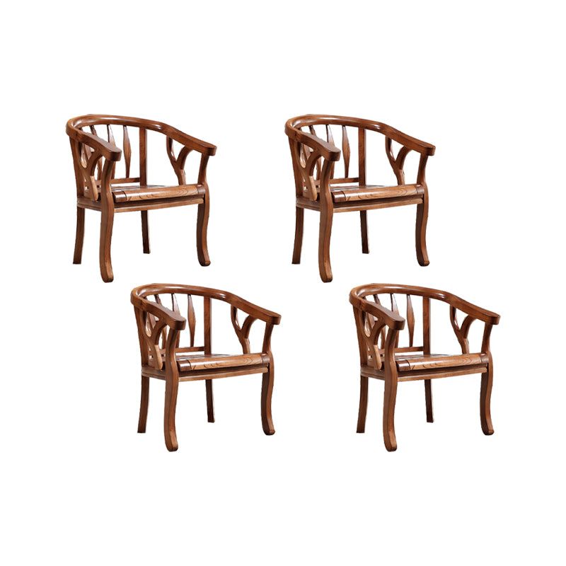 Indoor Dining Arm Chair Solid Wood Frame Dining Chair in Brown