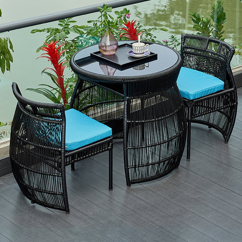 Boho Style Wicker Bistro Set 3 Pieces Round Glass Top Bistro Set